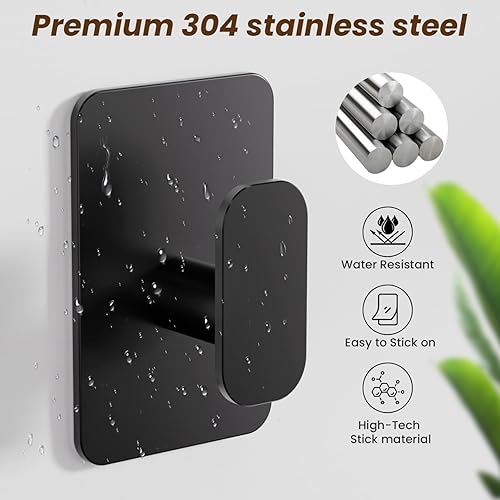 Miniatura 6 de Ganchos autoadhesivos resistentes  26 libras máximo, ganchos de pared adhesivos de acero inoxidable para colgar toallas, abrigos, batas, ganchos