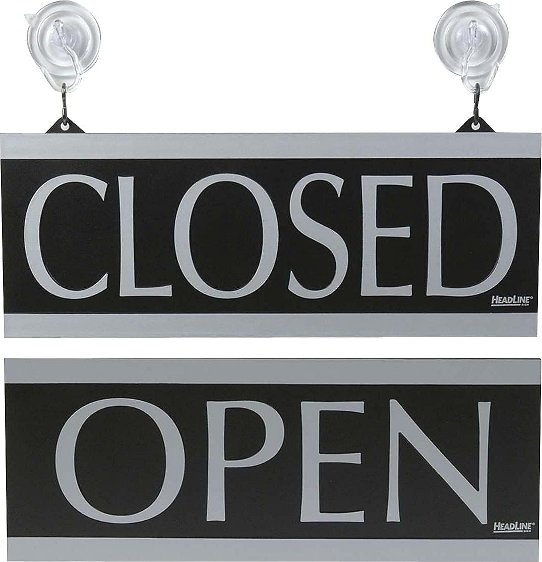 Headline Sign Century Series Reversible Open/Closed Sign, W/Suction Mount, 13 X 5, Black