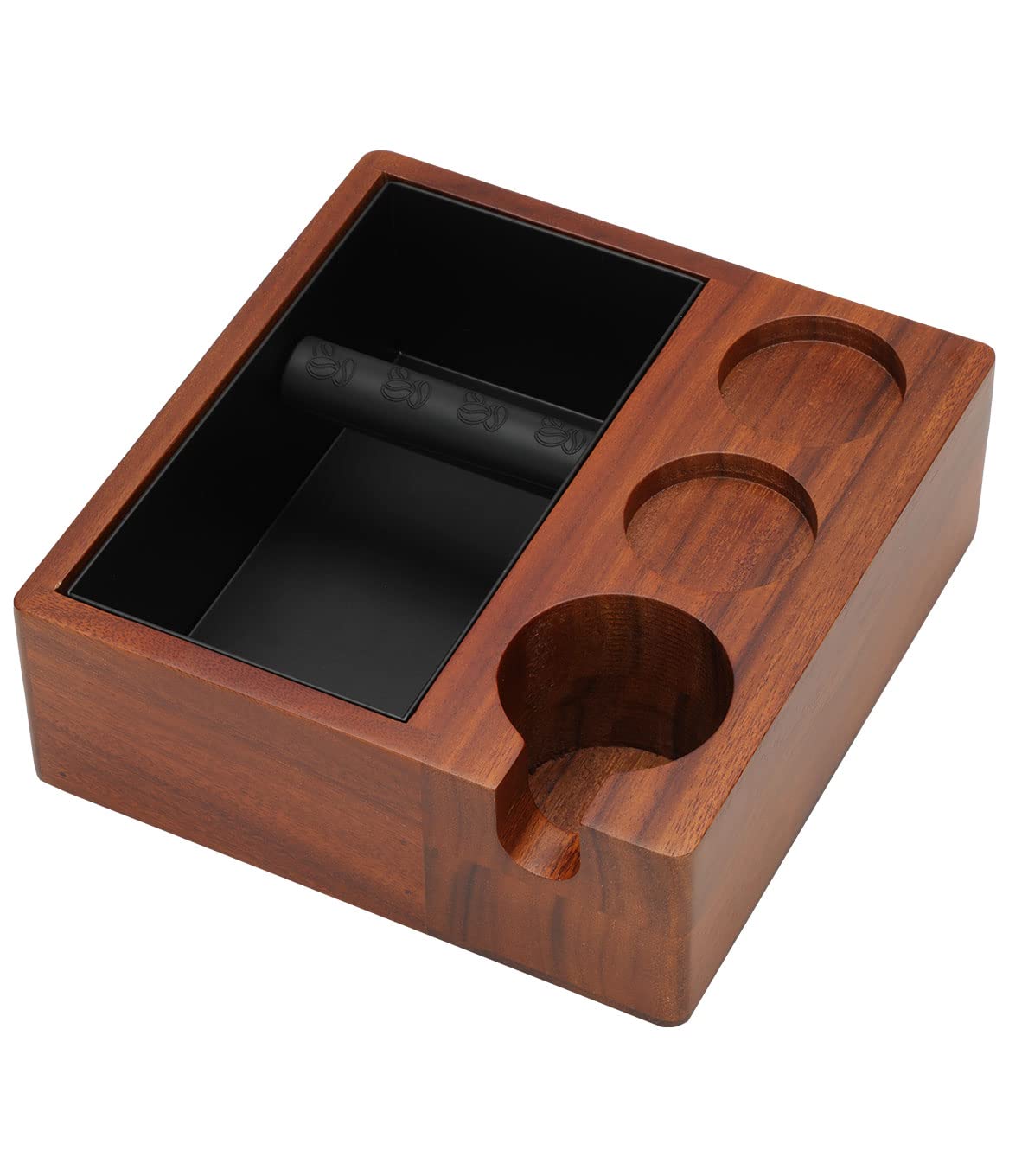 Coffee Tamper Station 4 In 1 Wooden Espresso Knock Box For Coffee Bar Accessories and Organizer,Espresso Tamper Holder,Wooden Coffee Tamper Station Base-1.5L Coffee Grounds Box(58MM)