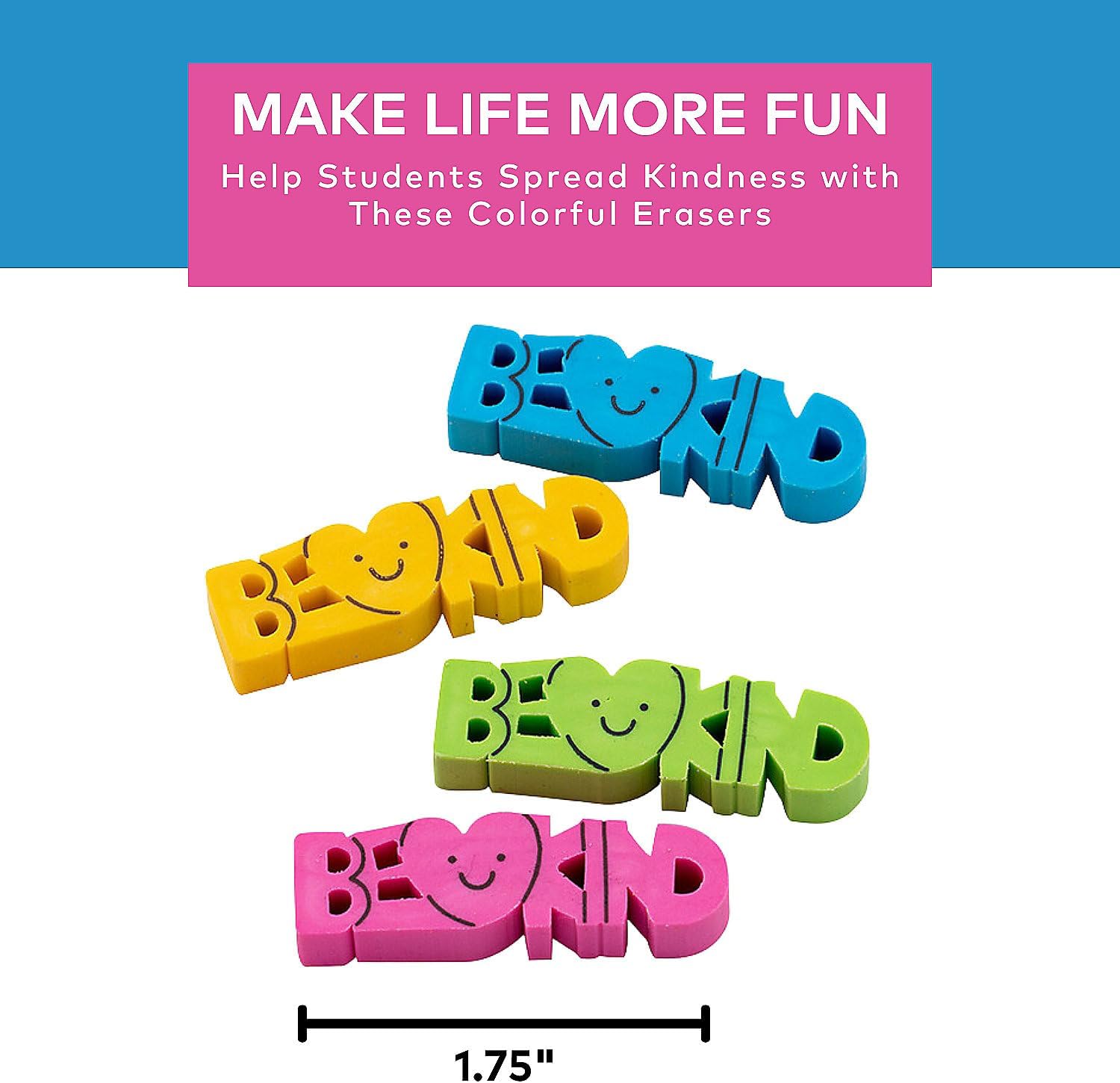 Fun Express Be Kind Word Erasers - Stationery - 24 Pieces - Multicolor