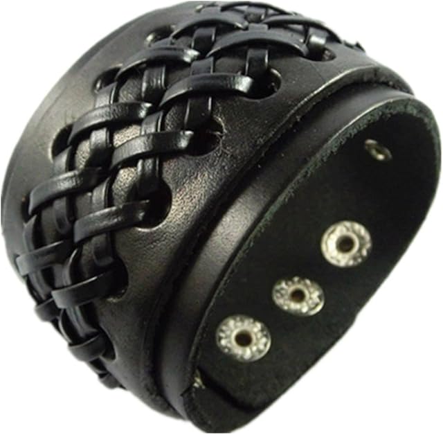 Original Tribe Antique Men's Leather Cuff Bracelet, Leather Wrist Band Wristband Handcrafted Jewelry Sl2440 (Black)