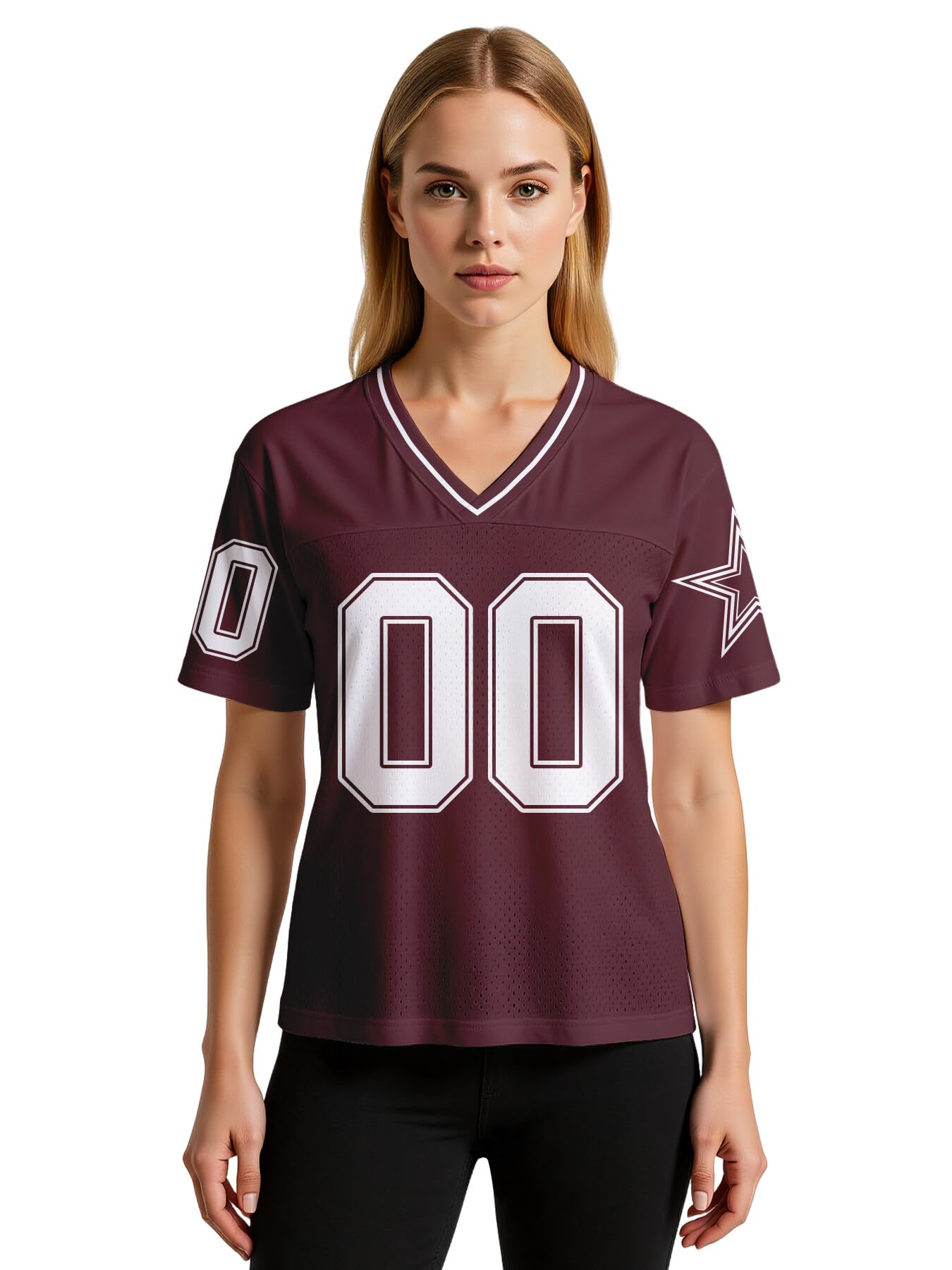 Custom Replica Football Jersey for Women Y2k Shirts Tops Number Name Streetwear Sportswear V-Neck Loose Tees S~4XL
