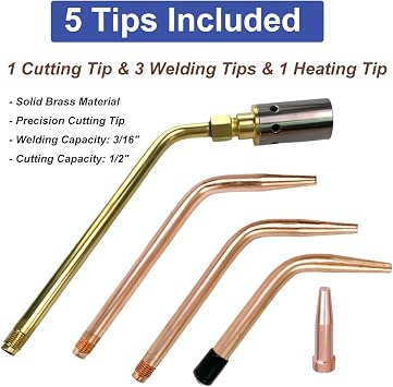 Oxygen & Acetylene Torch Kit, Portable Cutting Torch Kit,Gas Cutting Welding Torch Set with Gas Regulator,3 Welding Tips, 1 Heating Tip & 1 Cutting Tip Gas Hose