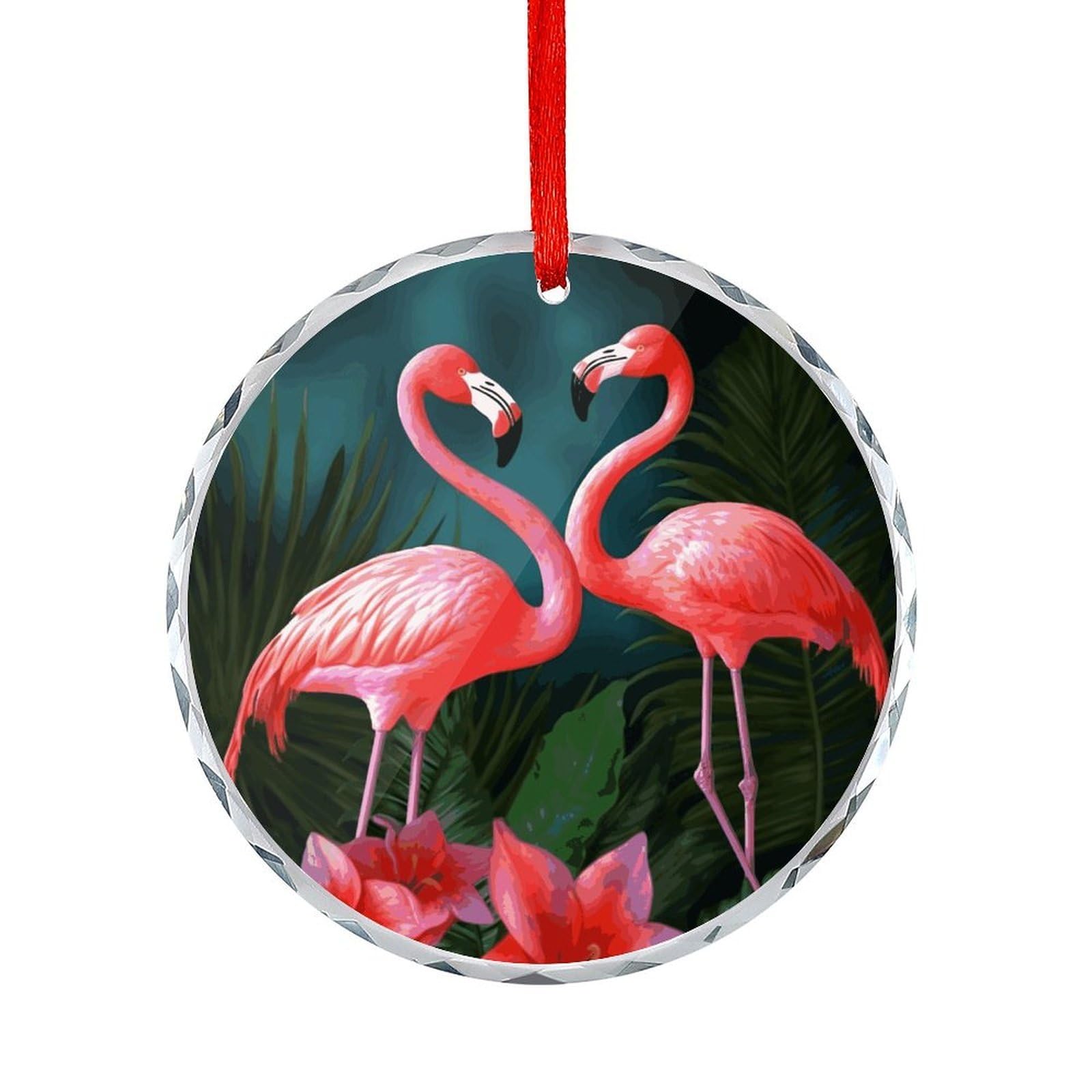 Fodpand Women's Style Flamingo Flowers Round Glass Ornament Keepsake Gift Exchange Ideas Car Decor,Christmas Ornaments For Tree Window Garden Ornaments