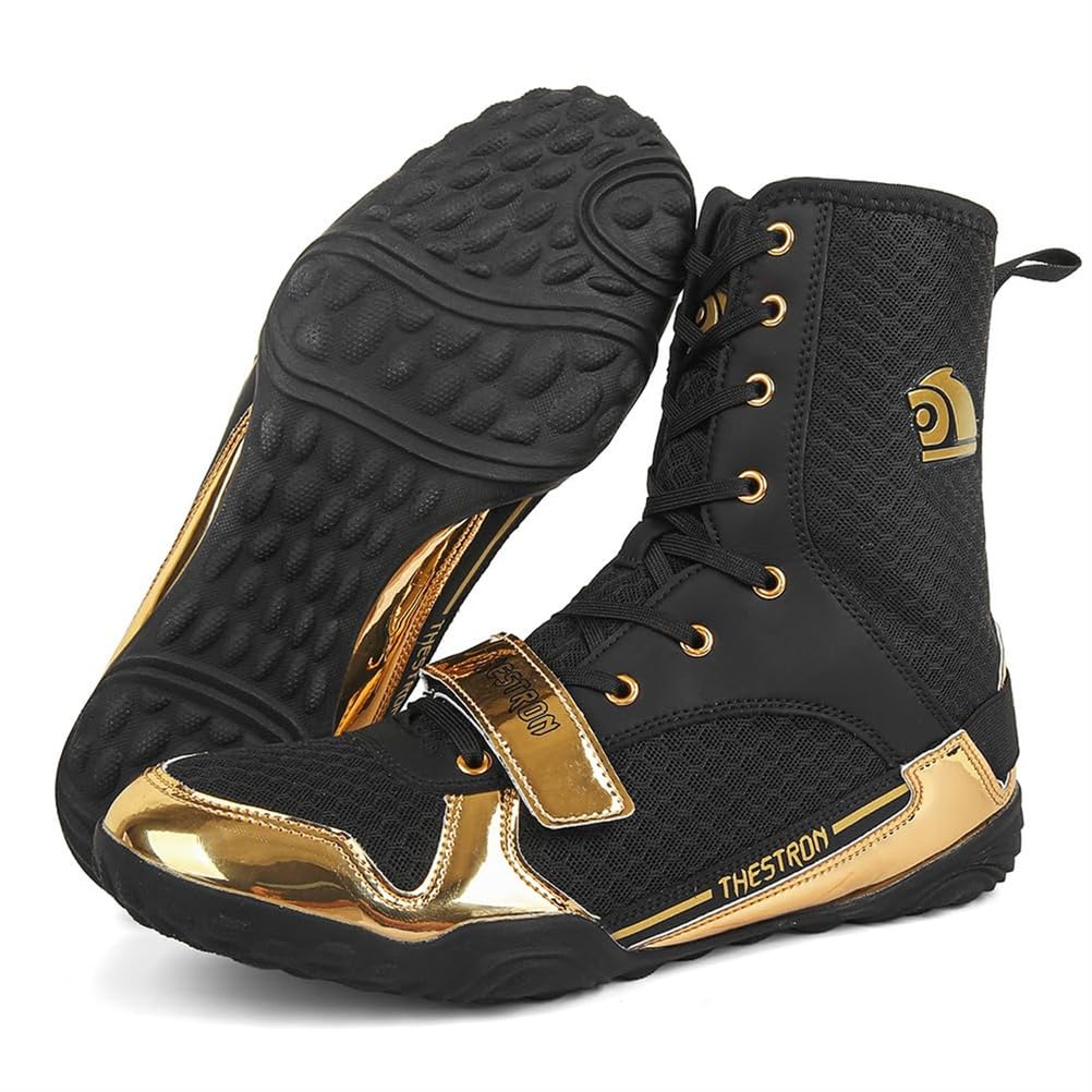 Zapatos de Lucha de Corte Alto, Zapatillas Transpirables de Malla, Calzado Antideslizante para Entrenamiento y Ejercicio de Lucha para Hombres y Mujeres,Negro,41 EU