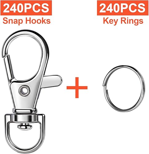 Vista 23 de LEOBRO 160 piezas de cierre de pinza de langosta con llaveros, 80 clips de llavero y 80 llaveros para manualidades, llaveros, joyas