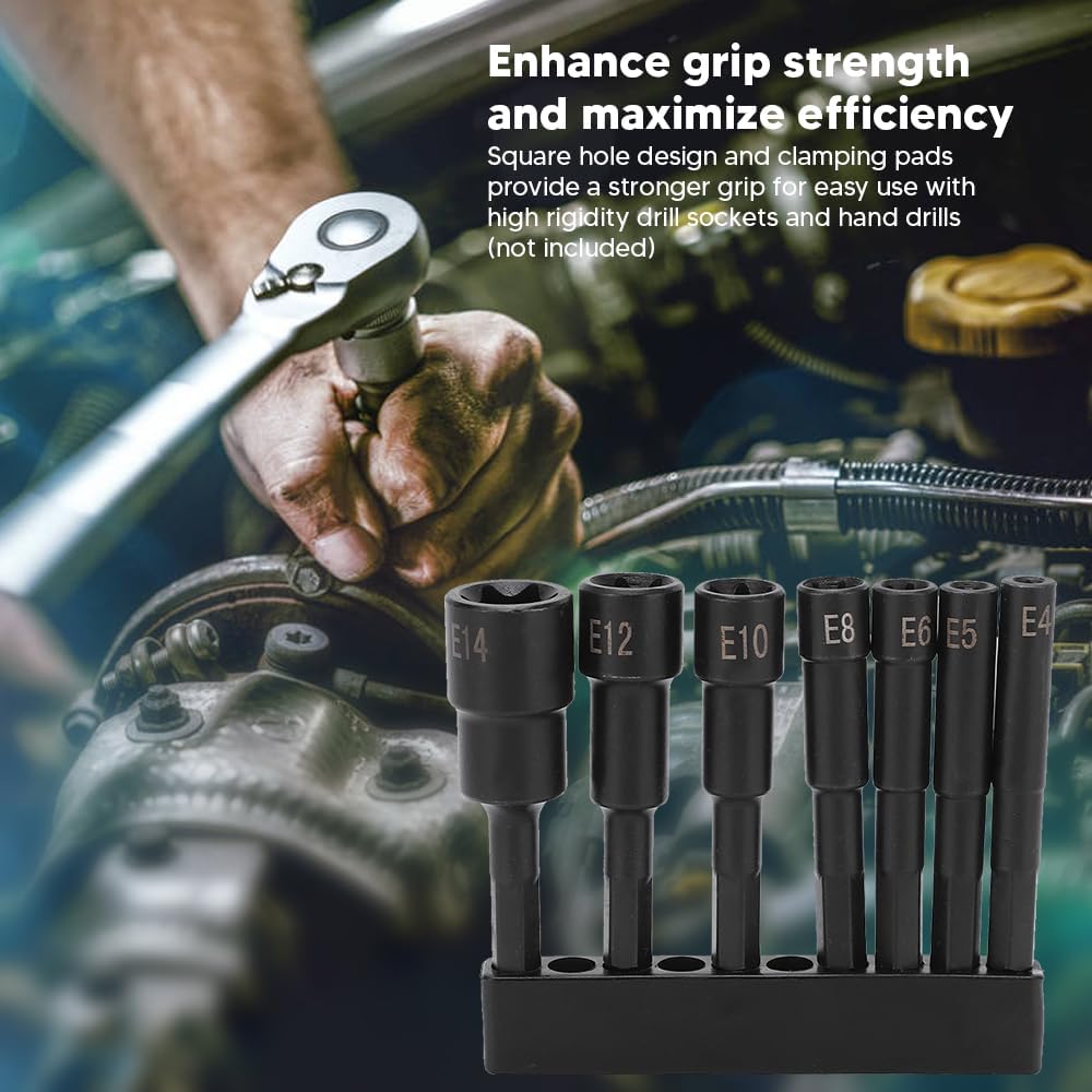Power Nut Driver Set 7PCS Impact Nut Driver Set 1/4in Hex Head Drill Bit Set E4 E5 E6 E8 E10 E12 E14 Magnetic Nut Drivers Quick Change Hex Shank Nutsetters