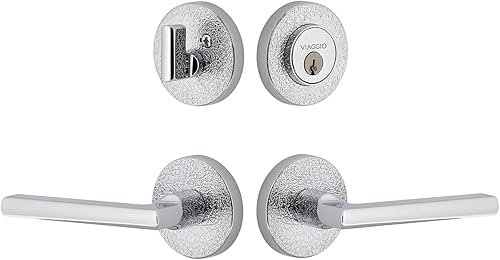 Viaggio Bright Chrome 629758 Juego de entrada Circolo Roseta de Piel Milano Palanca y Cerrojo a juego, Backset 2-38"