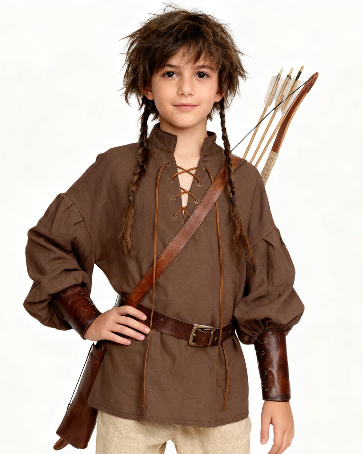 L'VOW Medieval Boys Shirt Renaissance Kids Lace-up Pirate Shirts Retro Viking Colonial Costume Top - Image 4