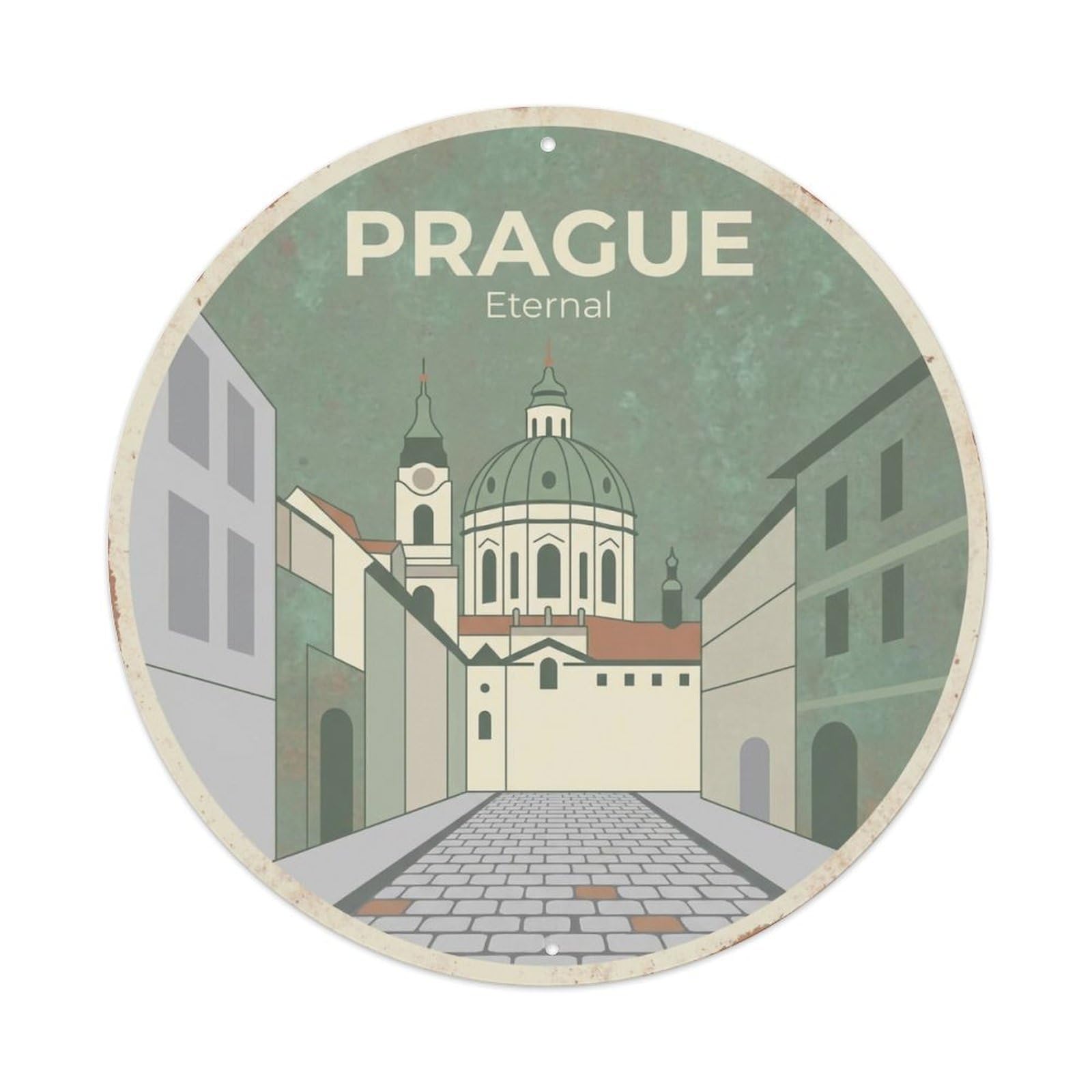 Vintage Travel Prague Czechia Journey Metal Tin Sign