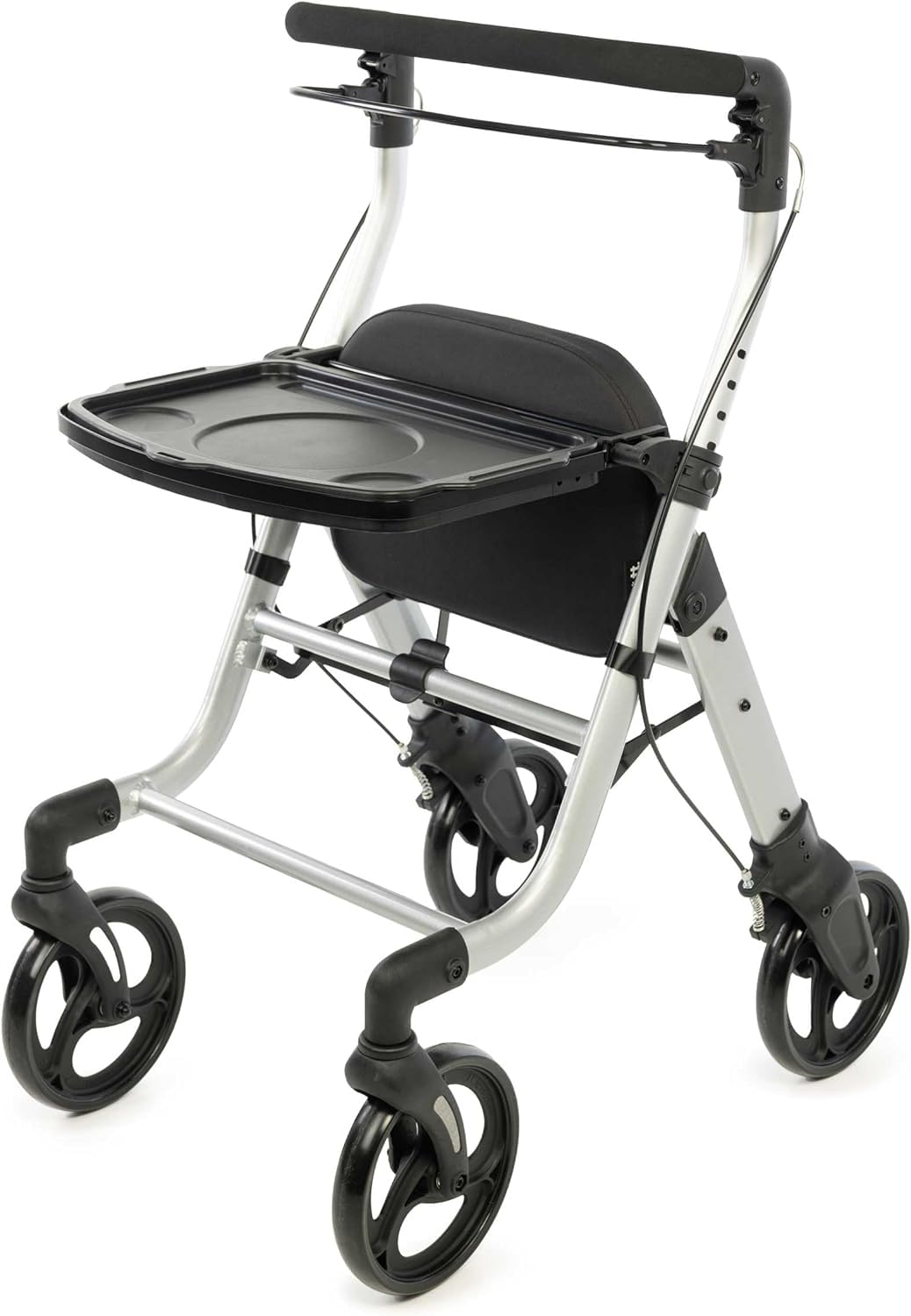 Carlett Andador con Asiento Plegable y Bolsa Extraíble, Producto Médico Homologado EU, Ruedas Grandes 20 cm, Freno de Parking y Manillar Regulable, Ideal para Interior y Exterior, Lett Walk, Negro