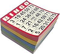 Vista 6 de Tarjetas de papel para juego de bingo – 500 hojas (100 libros de 5 colores) – Tarjetas desechables de 4"x4" – Ideal para personas mayores, noche