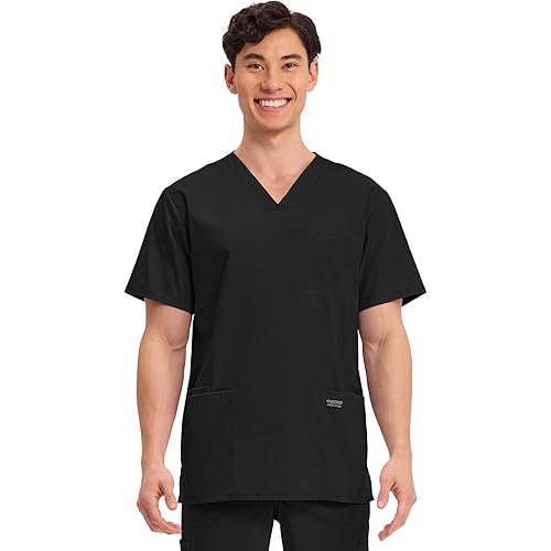Cherokee Men's V-Neck Top Traditional fit with 4 Pockets, Ultra Soft, Durable, Fade Resistant, 2-Way Stretch Fabric - WW695