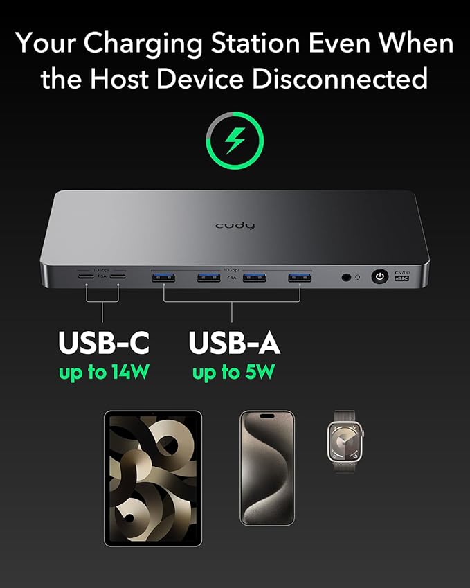 Cudy USB 3.2 Gen 2 Docking Station Dual 4K 60Hz, 13 Puertos, 100W PD miniatura 7