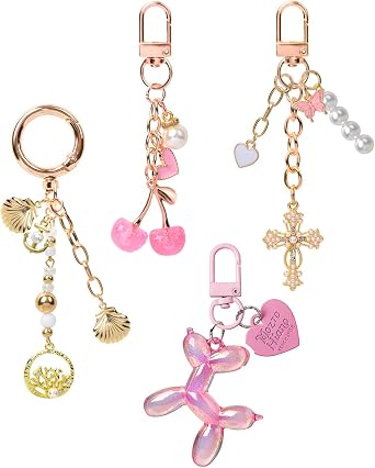 4 PCS Bag Charms for Handbags, Cute Purse Charm Keychain Cherry Key Chain Accessories for Women Mothers Day