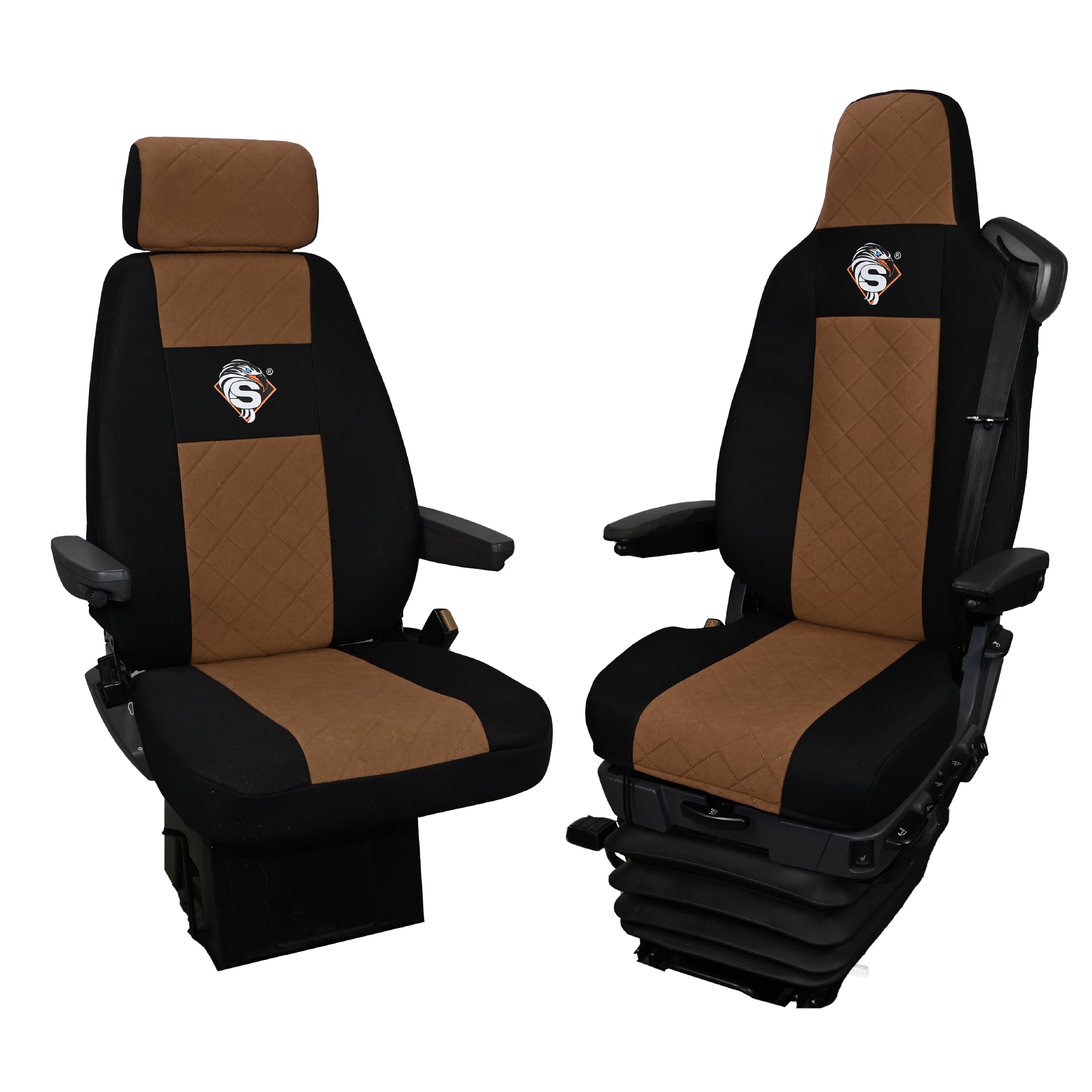 SABA Funda de Asiento para Scania Serie R Desde 2013, Serie S Desde 2017, Asientos Individuales, Asiento del Conductor Premium - CONFIGURACIÓN B Marrón Accesorios de protección