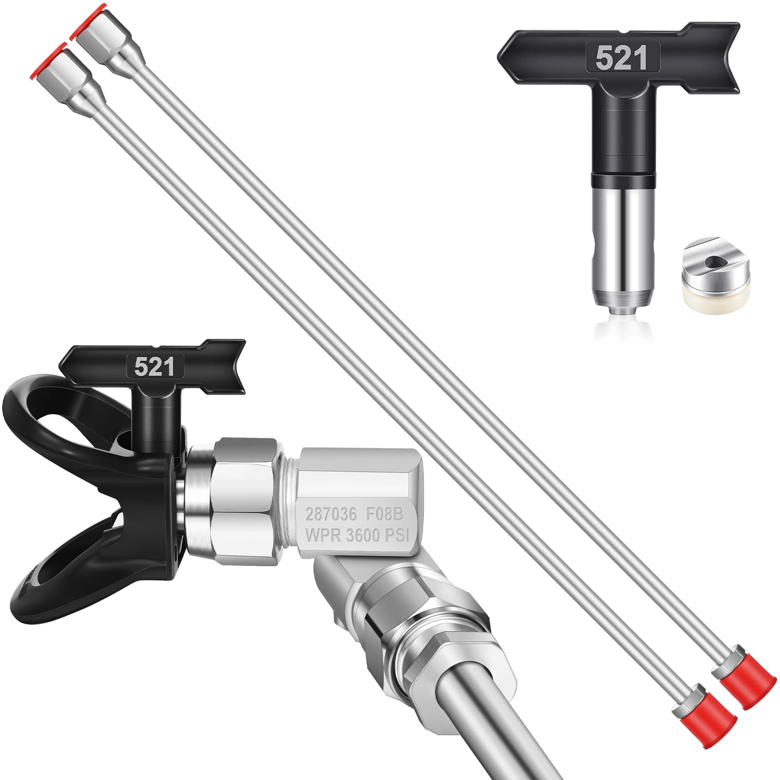 5pcs Airless Paint Sprayer Gun Tip Extension Pole Rod Set for Airless Spray Gun Painting with Swivel Joint Spray Tips and Nozzle Tip Guard Protector (39in,521)