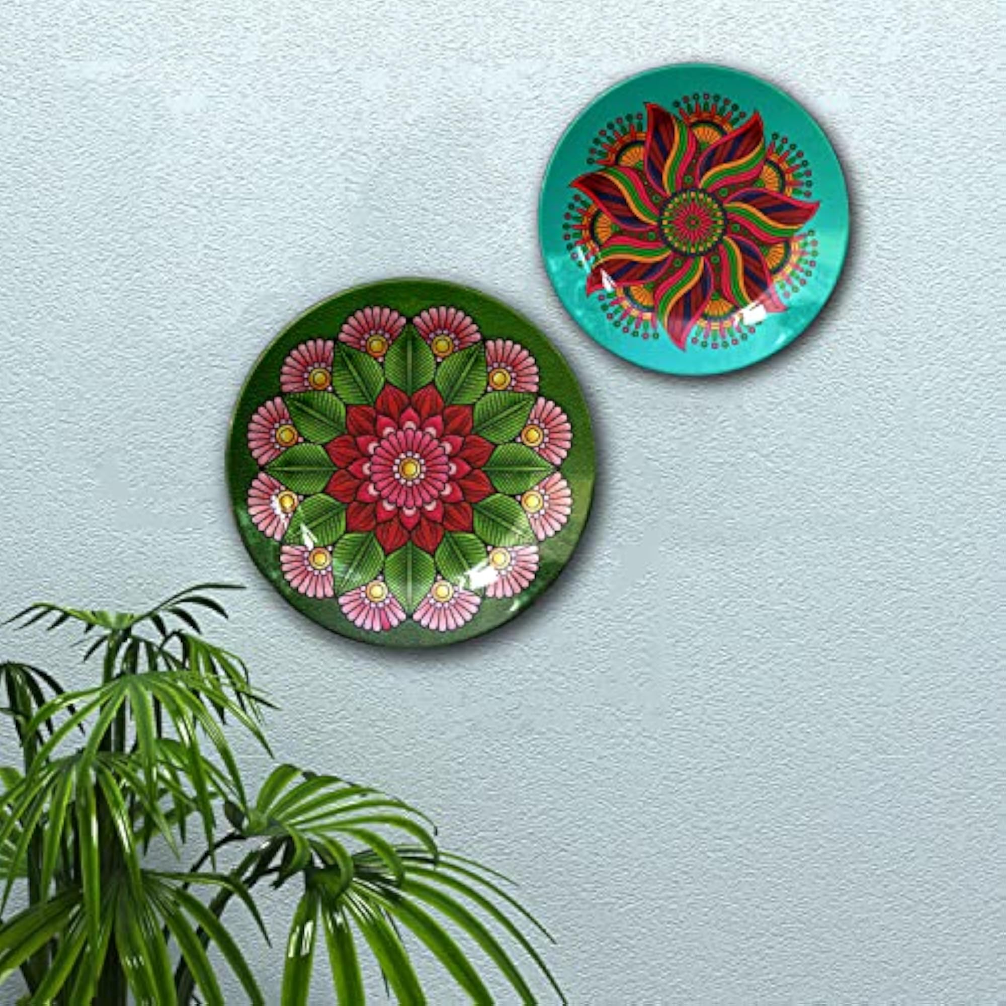 Mandala Art Ceramic Decorative Wall Plates, Set of 2