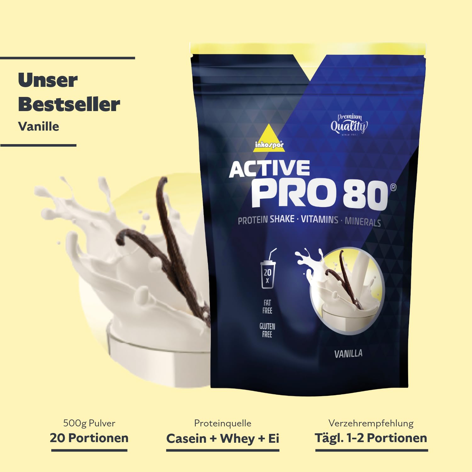 Inkospor ACTIVE Pro 80 Shake protéiné Définition Tonification et Perte de Poids Vanille sachets 500g