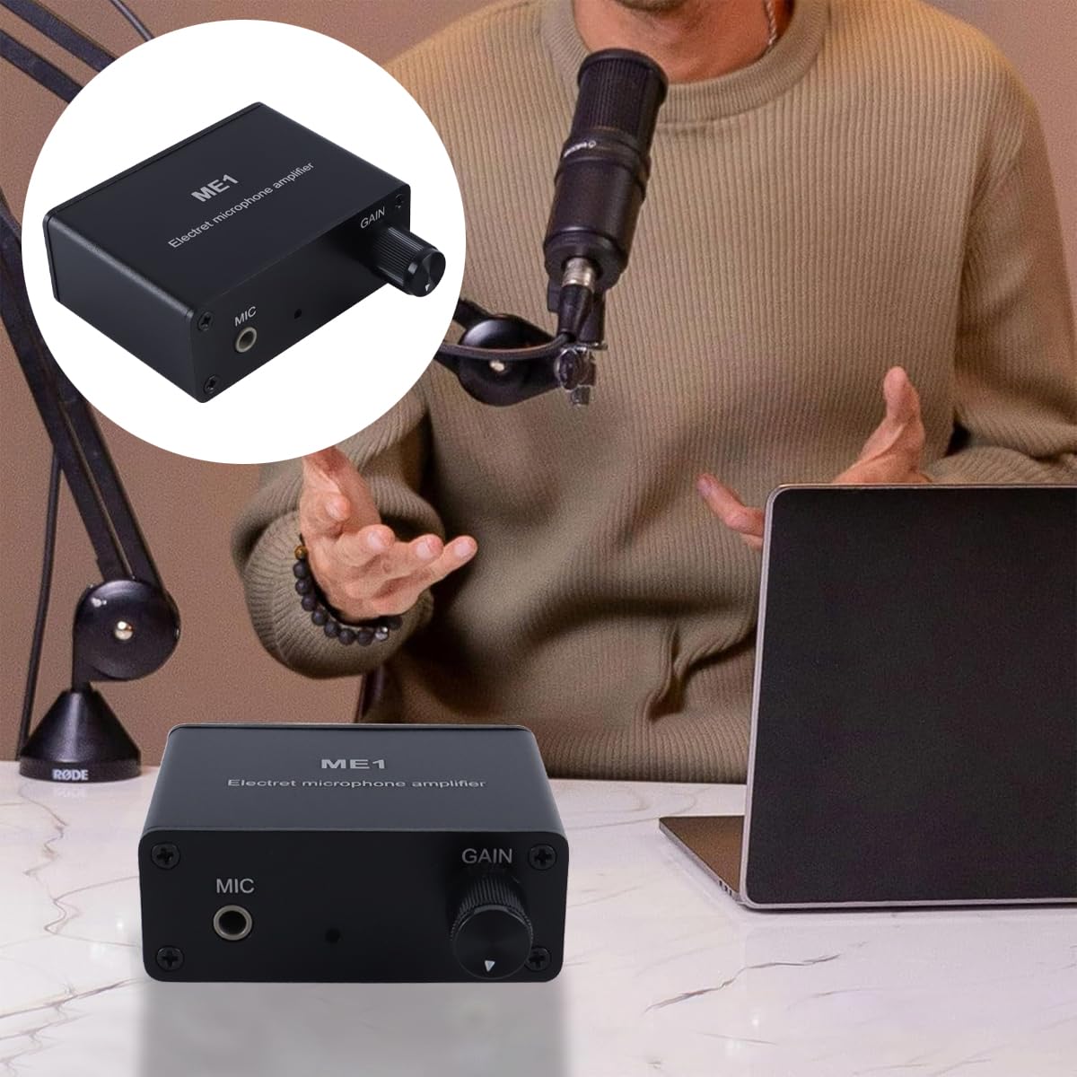 Ubric Elektret-Mikrofon-Verstärkerplatine Mikrofon-AMP-Verstärker DC5-12V, 3,5-mm-Eingangsmikrofon-Vorverstärker, Verstärkung 0-20db einstellbar