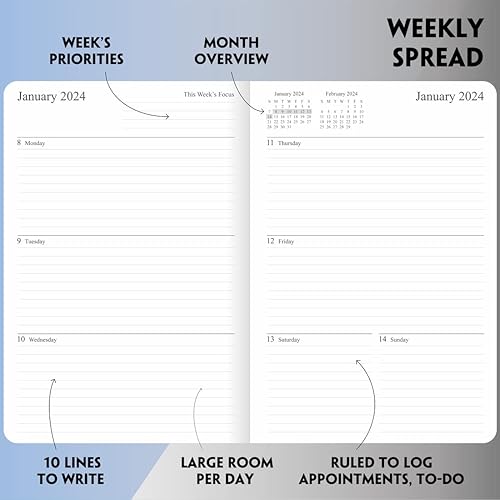 Miniatura 4 de newestor Agenda semanal y mensual 2024, 14 meses, de diciembre de 2023 a enero de 2025, dos páginas por semana, 5.7 x 8.25 pulgadas, rosa