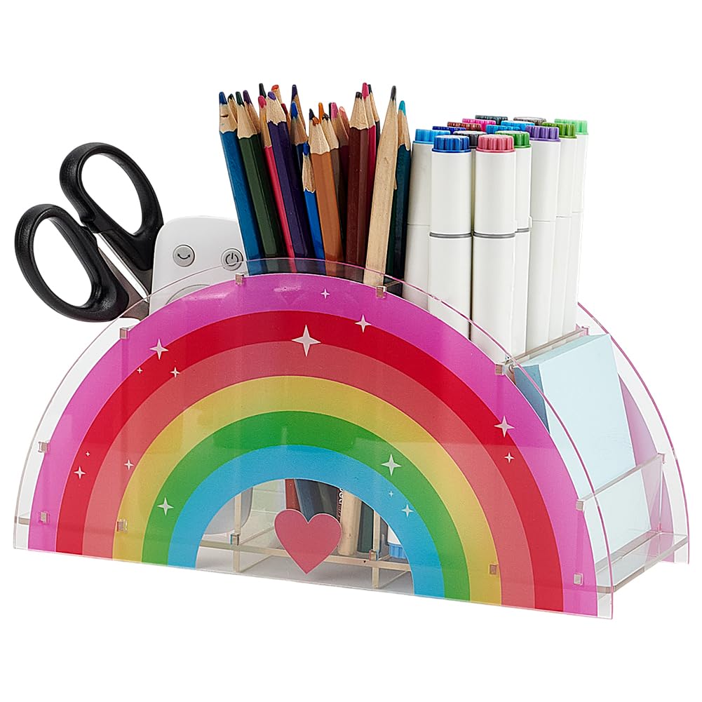 PH PandaHall Pen Holder Rainbow Pencil Holder Acrylic Pen Organizer Brush Desktop Container Stationery Storage Brush Stand Desk Accessories for Back to School Home Office Supplies 23x12x8.9 cm