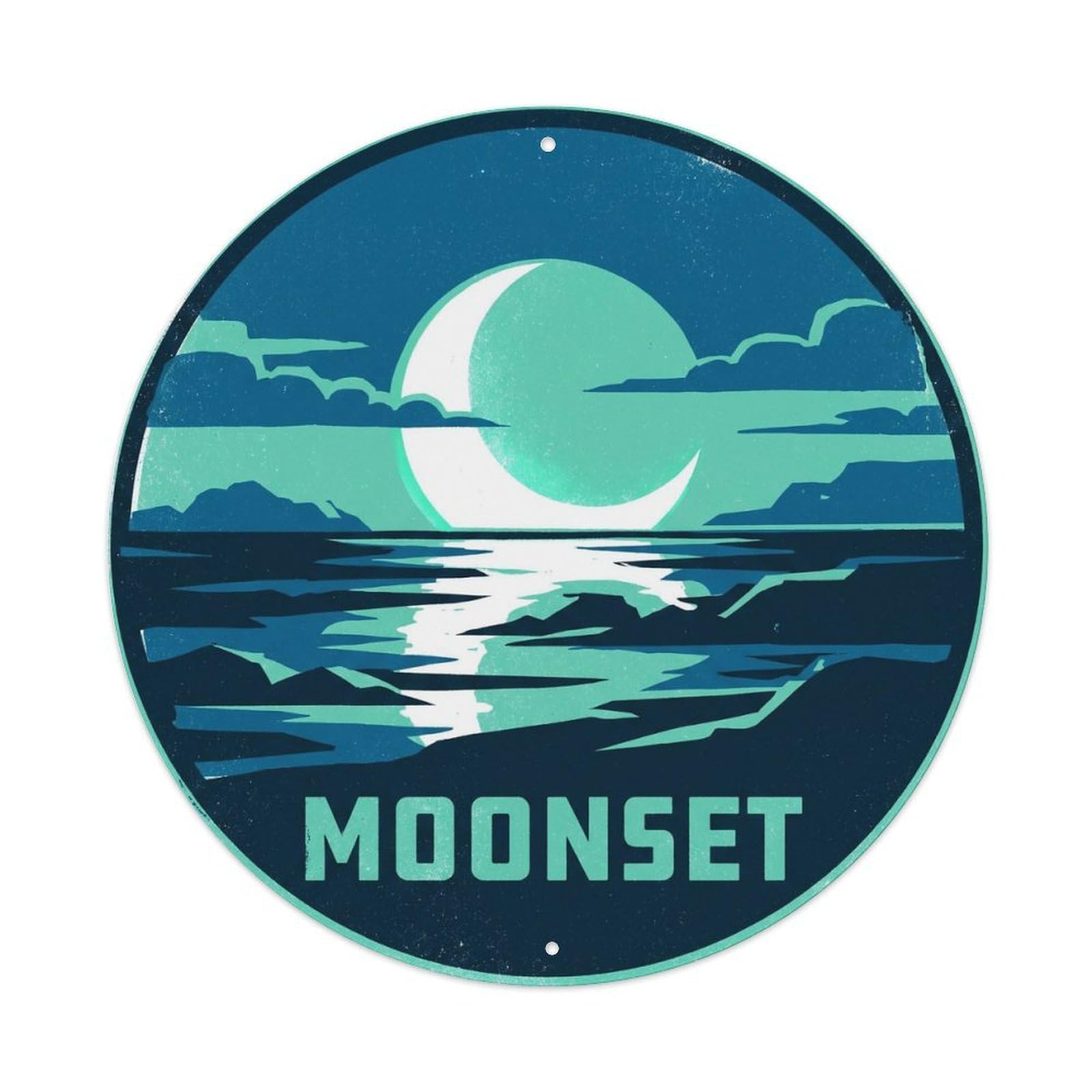 Hawaii Moonset Ocean Volcanic Island Sky Coastal Metal Tin Sign