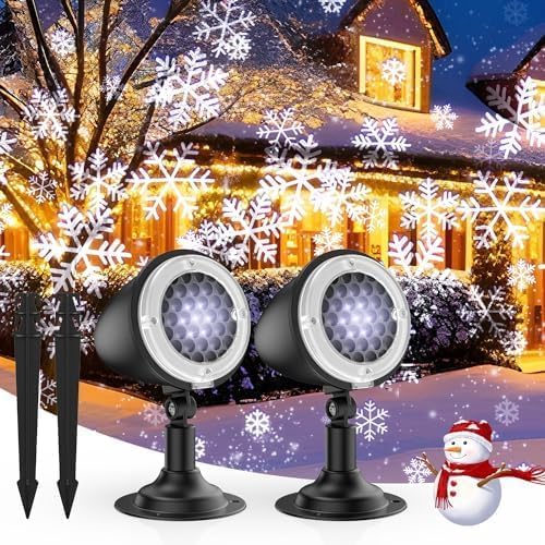 Miniatura 1 de Luces de proyector de Navidad para exteriores, 2 luces LED de proyector de copo de nieve, luces de proyección de nieve impermeables IP65,