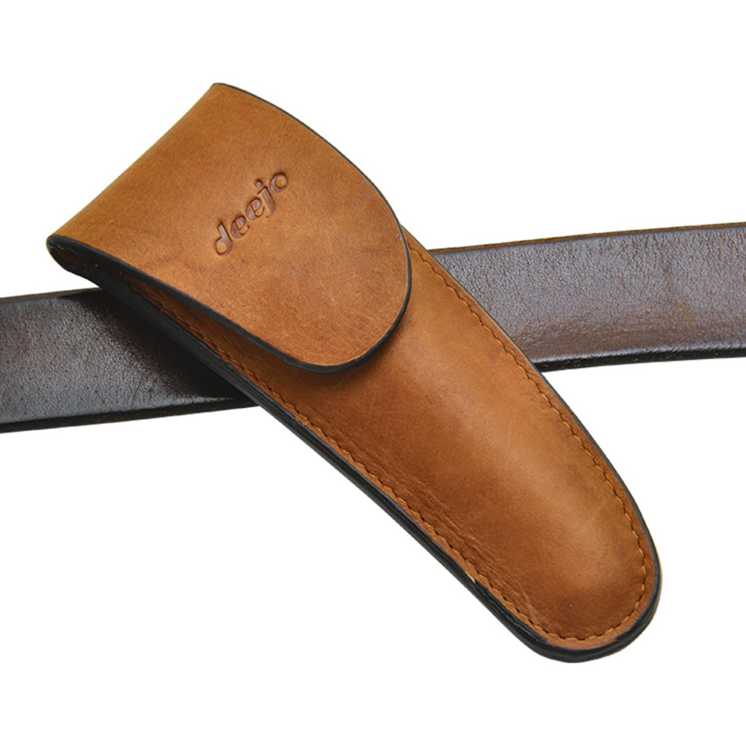 deejo - Étui de Ceinture en Cuir pour Couteaux 37g, Naturel - Design et Cuir Véritable - Protection Optimale pour Couteau de Poche, Pliant, Multifonctions