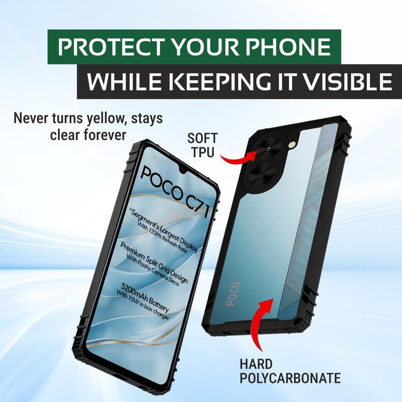 Image of AIBEX Crystal Clear Back Cover Case for Poco M7 5G / Redmi 14C 5G / Redmi A4 5G / Poco C75 5G | Shockproof & Slim Design | 360 Protection | Transparent Non-Yellowing Back Cover