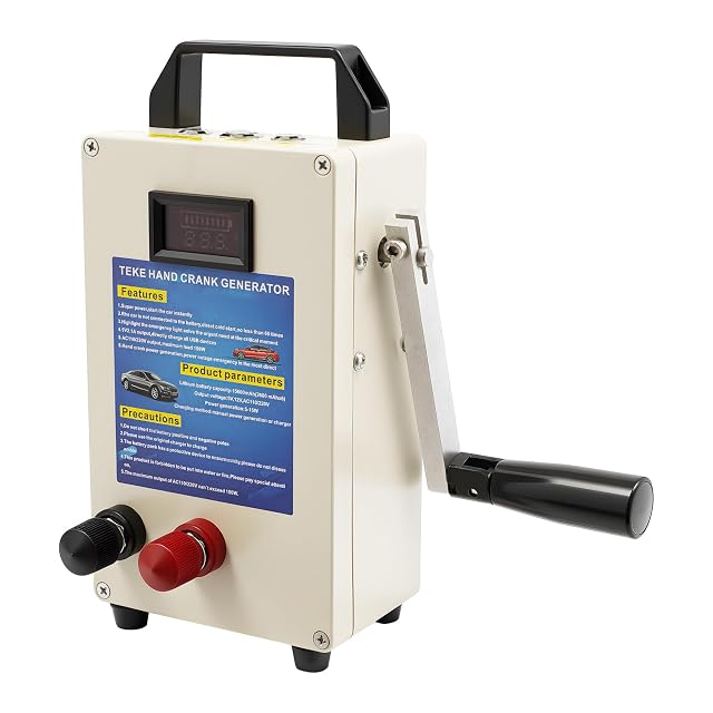 Hand Crank Generator Portable Power Station 150W 110V Manual Emergency Charger with Folding Handle and Battery Life Aluminum