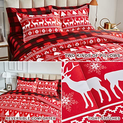 Joyreap 6 Piece Bed In A Bag Twin, Red And White Reindeer Snowflake And Tree Pattern, Microfiber Comforter Set For All Season- 1 Comforter, 2 Pillow Shams, 1 Flat Sheet, 1 Fitted Sheet, 1 Pillowcase #TOP3