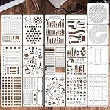 Larrel 16 Stück Tagebuch Schablonen Set, Tagebuchschablonen für gepunktete Tagebuchbedarf Happy Planner Schablonen Wiederverwendbares Bemalen Zubehör DIY Schablone für Notizbuch, Tagebuch