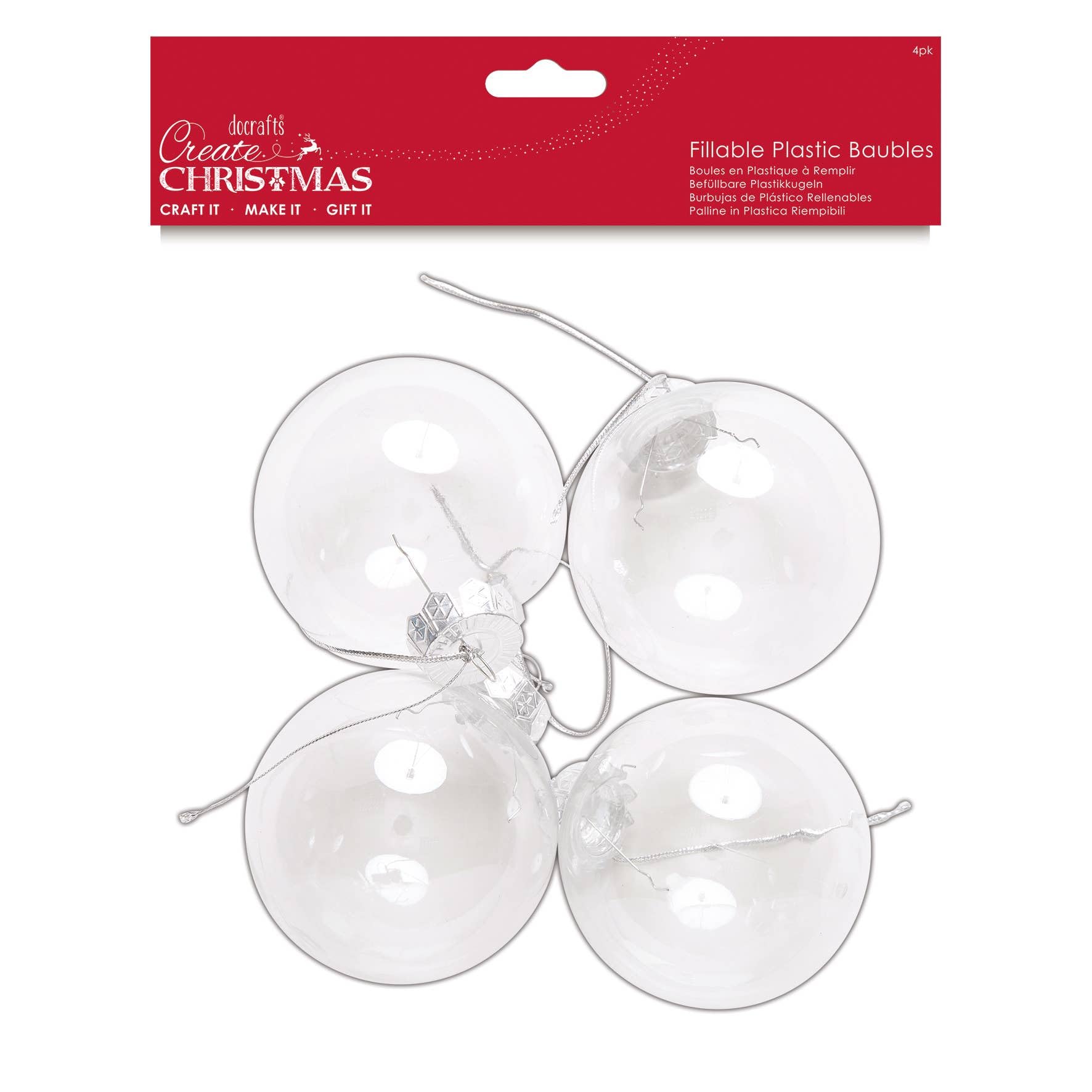 Papermania Create Christmas Fillable Baubles 4 Pieces 8cm - Clear Plastic Ornaments