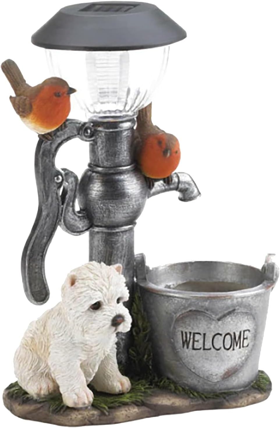 Juesi Outdoor Solar Garden Light Lamp, Cat Dog Climbing Birds Perching Statue Miniature Figurine Art Crafts for Patio Lawn Yard Tabletop Desktop Shelf, Gift for Dog Cat Lover (Bird&Dog)