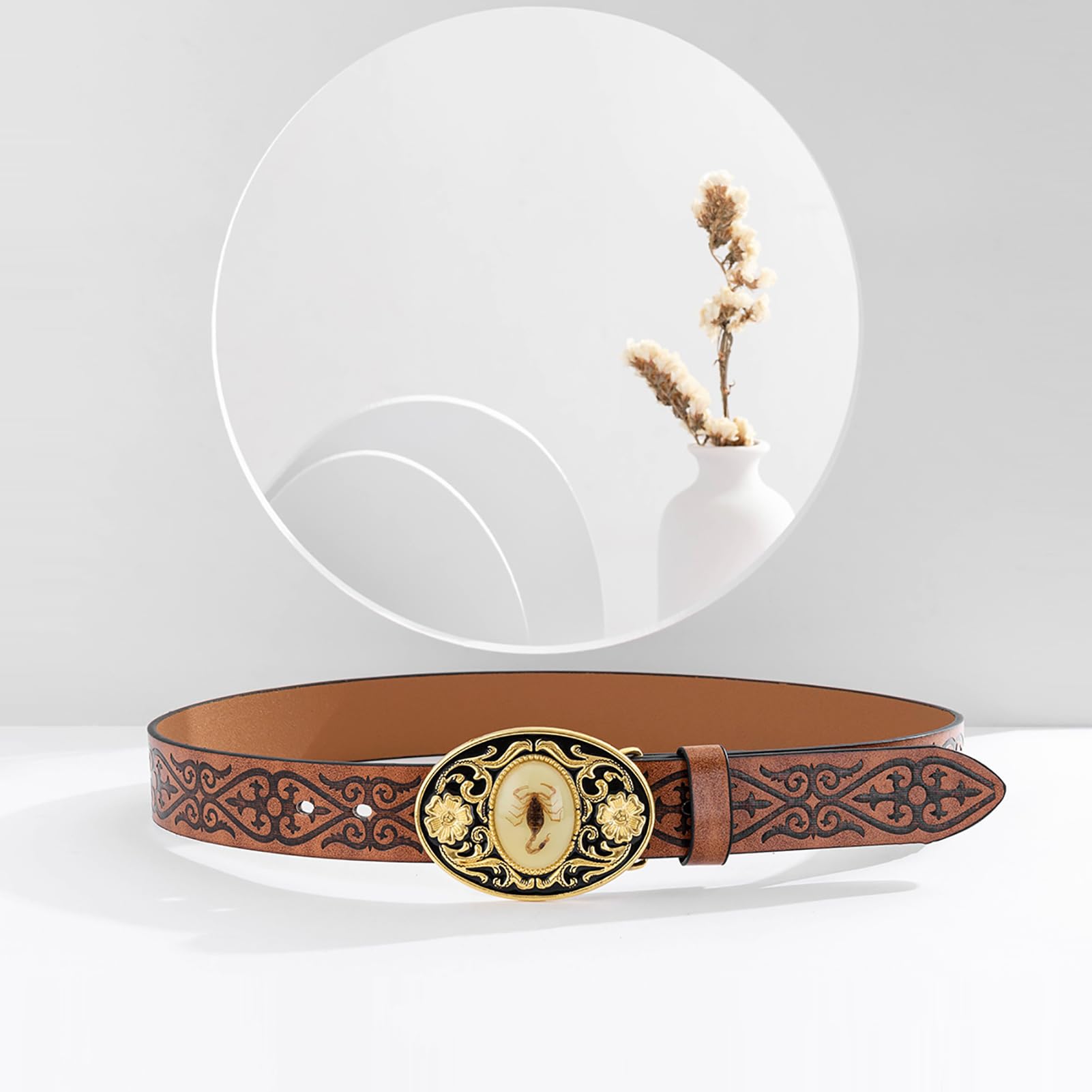 pasek, Paski z klamrą 3D wytłoczonym kamieniem świecącym, skorpion, szerokość 38 mm, do spodni jeansowych i eleganckich, dla mężczyzn kobiet