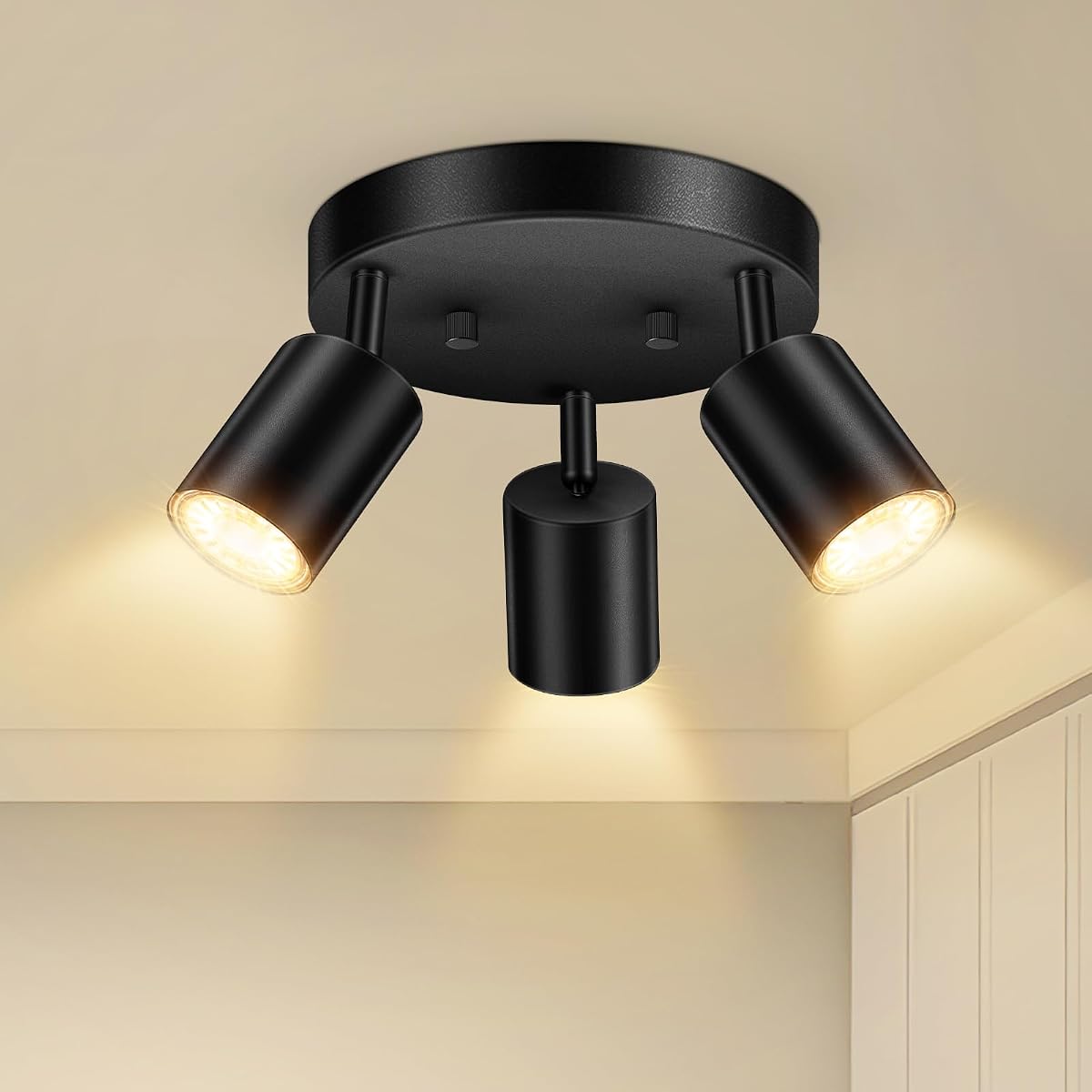 Boostarea Led Track Lighting Kit, 3 Light Fixtures, Rotatable Black Ceiling