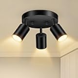 BoostArea LED 3 Light Track Lighting Kit, LED Track Lighting Fixtures, Black Round Ceiling Spot Lighting, Flexibly Rotatable Light Head for Kitchen, Living Room, Bedroom, GU10 Bulb Not Included