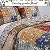 Cozy Line Home Fashions 100% Cotton Hand Piecing Real Patchwork Floral Plaid Country Farmhouse Reversible Quilt Bedding Set Coverlet Bedspread for All Seasons (Khaki Red, Queen - 3 Piece) #2
