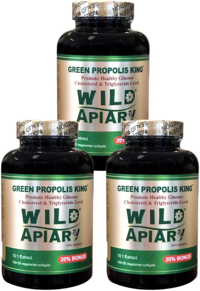 3 Bottles of Wild Apiary Brazilian Green Bee Propolis King Vegetable Softgels (120 caps)-Non Alcoholic, Wax Free, Sugar Free,