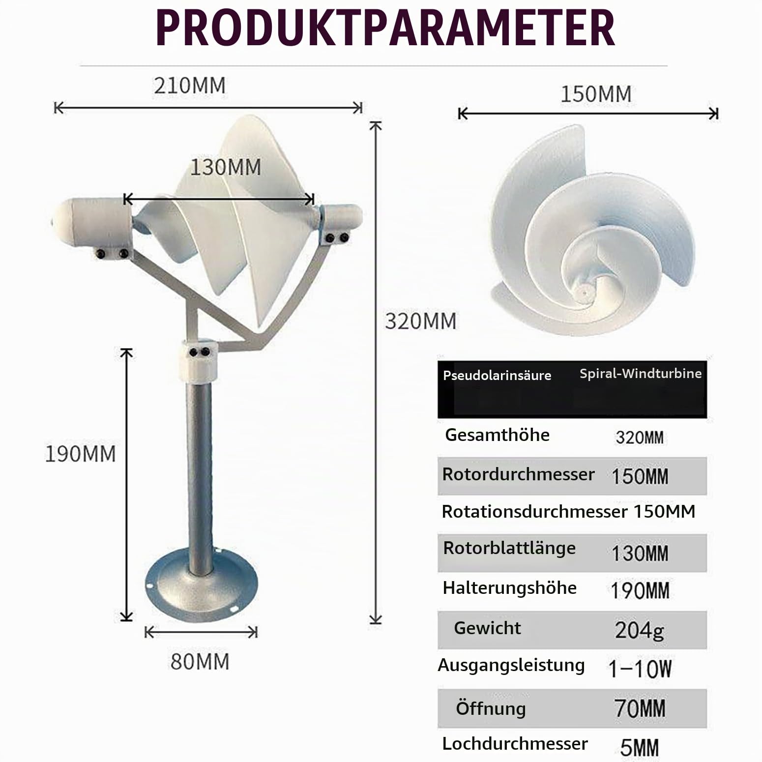DIY-Windturbinenmodell 10W Mikro-Windturbine 12V Spiralförmige Vertikaler Windgenerator Mit LED-Licht, Dauermagnet-Generator Mit Reiner Kupferspule Für Forschung, Lehre, Dekoration,Weiß