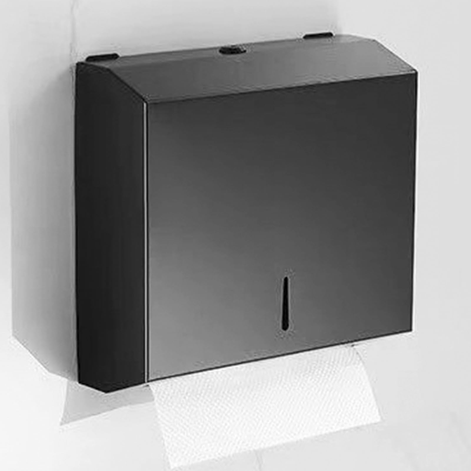 Dozownik ręczników papierowych, uchwyt ścienny z zamkiem, dozownik ręczników papierowych ze stali nierdzewnej, składany dozownik ręczników do rąk do łazienki, kuchni, biura (28,5 x 10 x 37 cm, czarny)