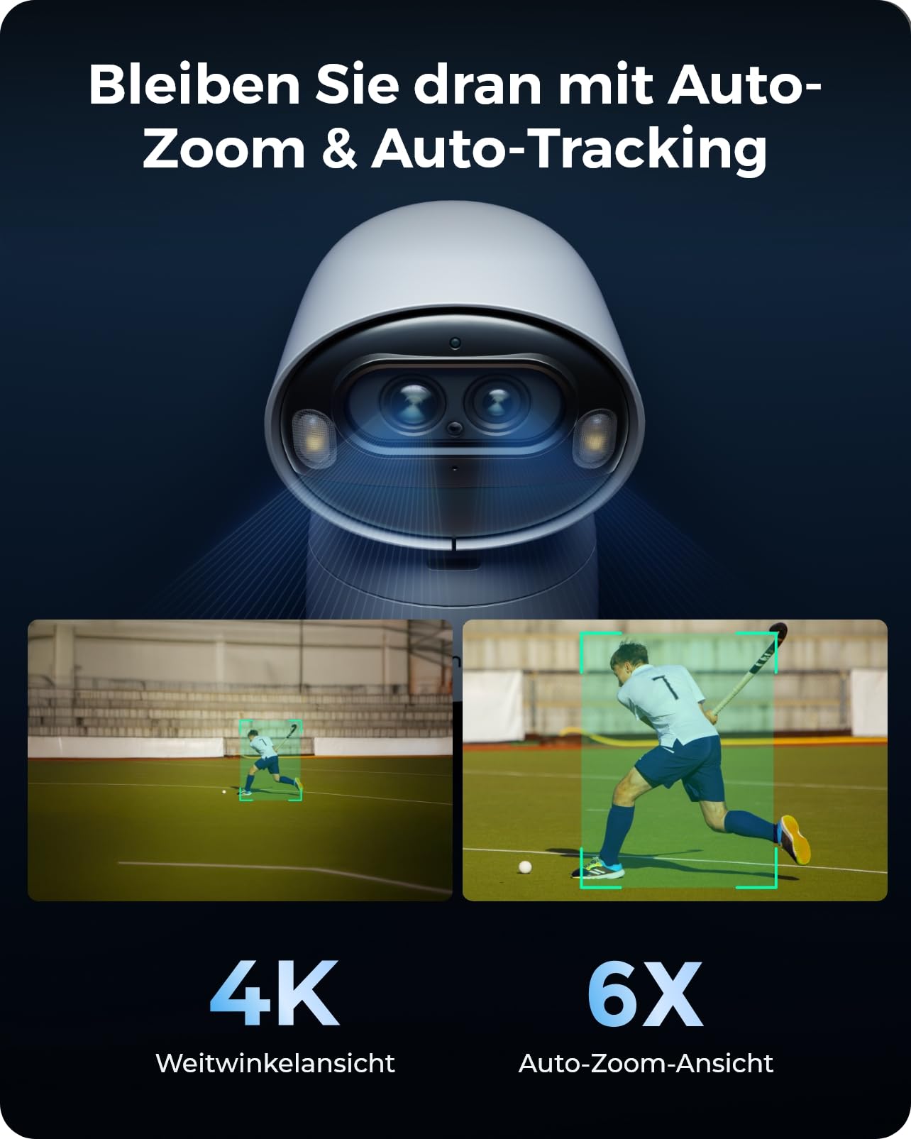 Reolink 4K Solar Überwachungskamera Aussen Akku mit 360° PTZ, Auto-Tracking, Dual Lens, 8MP WLAN Kamera Outdoor, 30m Farbnachtsicht, KI-Erkennung, 2.4/5GHz WLAN, Argus Track+6W Solarpanel