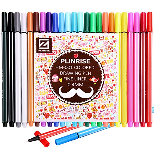 Plinrise HM-001 Sketch Drawing Pen,Fineliner Pen,Fine Point Marker Pen,0.4MM，Pack of 24 Assorted Colors (24)