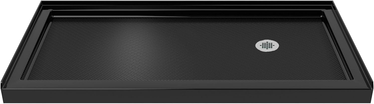 DreamLine SlimLine 32 in. D x 60 in. W x 2 3/4 in. H Right Drain Single Threshold Shower Base in Black, DLT-1132602-88