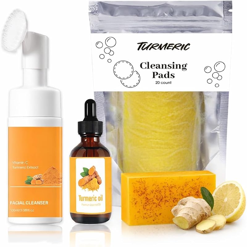 Kit de cuidados faciais com cúrcuma qvkzl, 4 peças