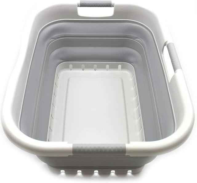 SAMMART 41L Collapsible 3 Handled Plastic Laundry Basket - Foldable Pop Up Storage Container/Organizer - Portable Washing Tub - Space Saving Hamper/Basket (Grey/Grey, 1)