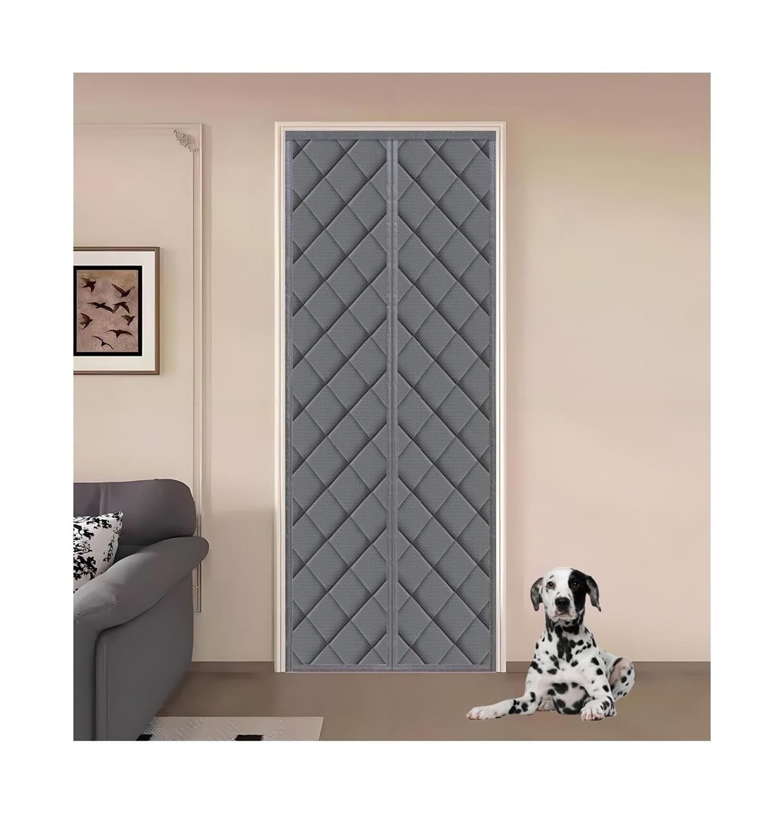 Rideau isolant thermique pour porte contre les courants d'air froid magnétique gris