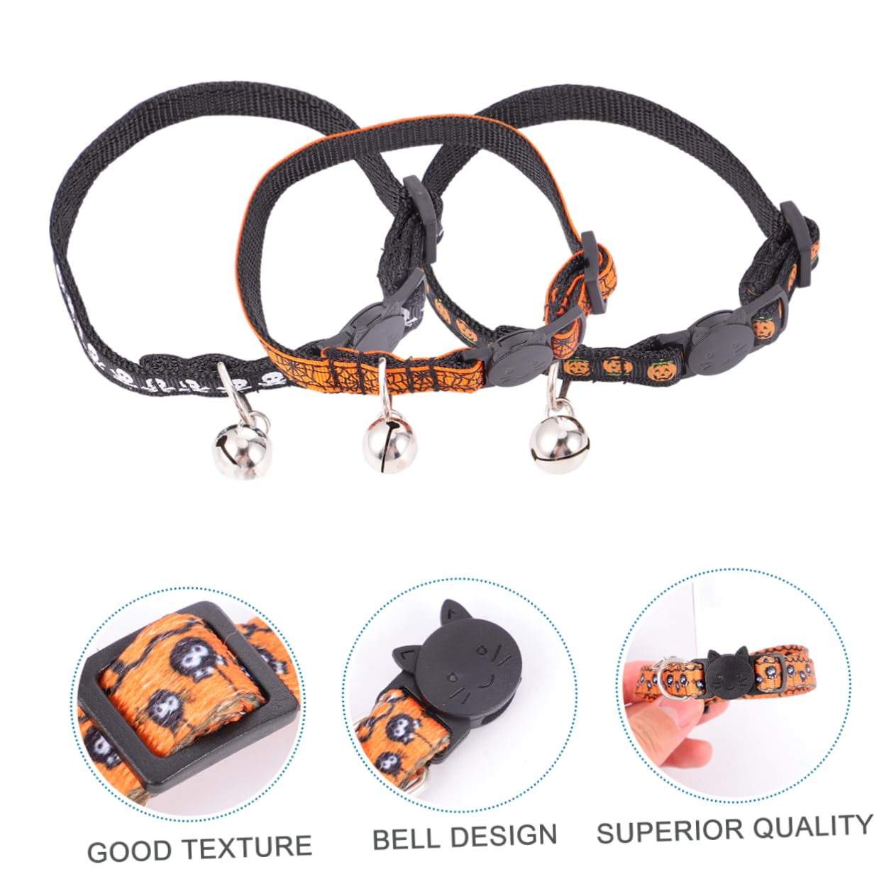 minkissy 3er-Set Halloween-katzenhalsband Mit Glöckchen Verstellbares Haustierhalsband Für Halloween Exquisites Handgefertigtes Design 3 Stück X 3