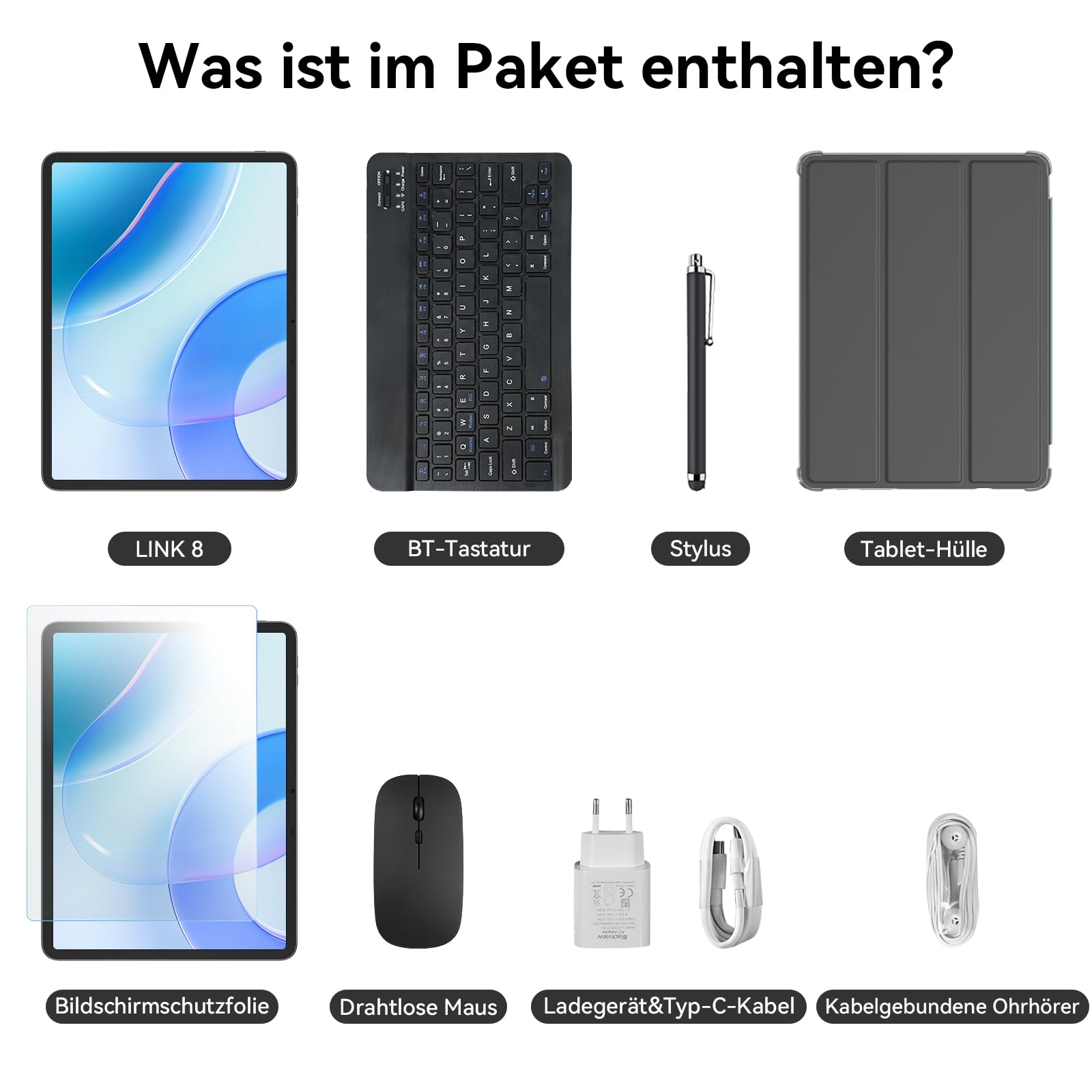 Blackview Link 8 Tablet 13 Zoll,Tablet mit Tastatur und Stift,90Hz Gaming Android 15 Tablets,18GB RAM+256GB ROM,MediaTek G100 Gemini AI/PC Modus/2K+ FHD/8400mAh/Widevine L1/Face ID/16MP+13MP/GPS